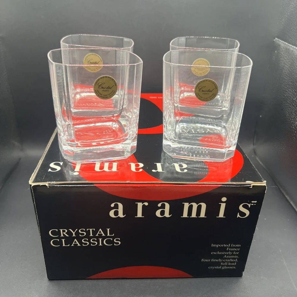 Aramis Crystal Classics Rocks Glasses Set of 4 Lead Crystal France Vintage NIB